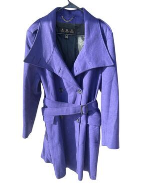 Barbour woman’s 12 purple wool blend double breasted trench jacket tie waist